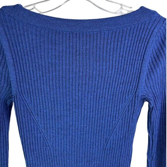 Tory Burch Wool Sweater Wmns Sz S Boatneck Long Sleeve Peplum Waist Blue - Picture 4 of 11
